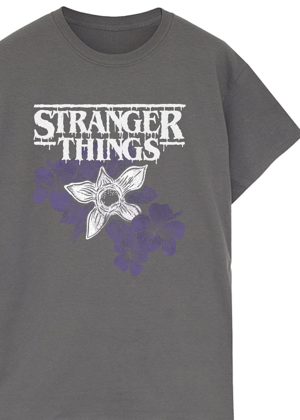 Stranger Things Flower Logo Washed Charcoal Graphic T-Shirt