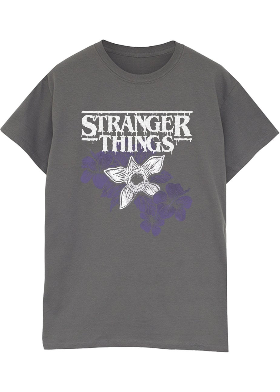 Stranger Things Flower Logo Washed Charcoal Graphic T-Shirt