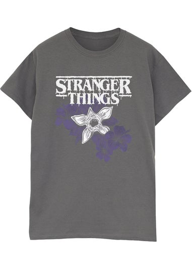 Stranger Things Flower Logo Washed Charcoal Graphic T-Shirt