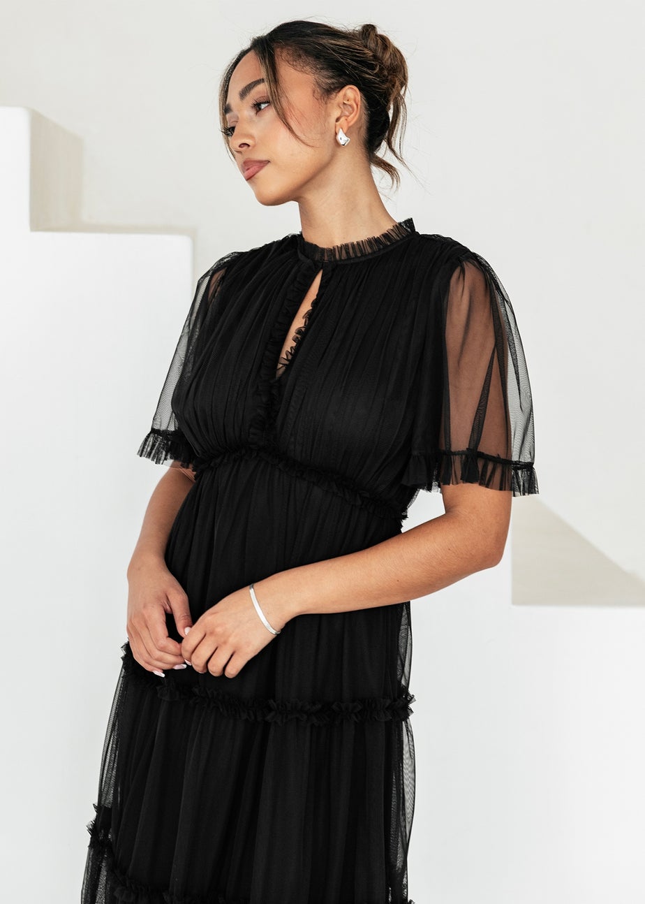 Anaya With Love Black Short Sleeve Frill Midaxi Dress