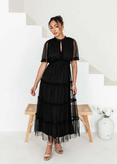 Anaya With Love Black Short Sleeve Frill Midaxi Dress
