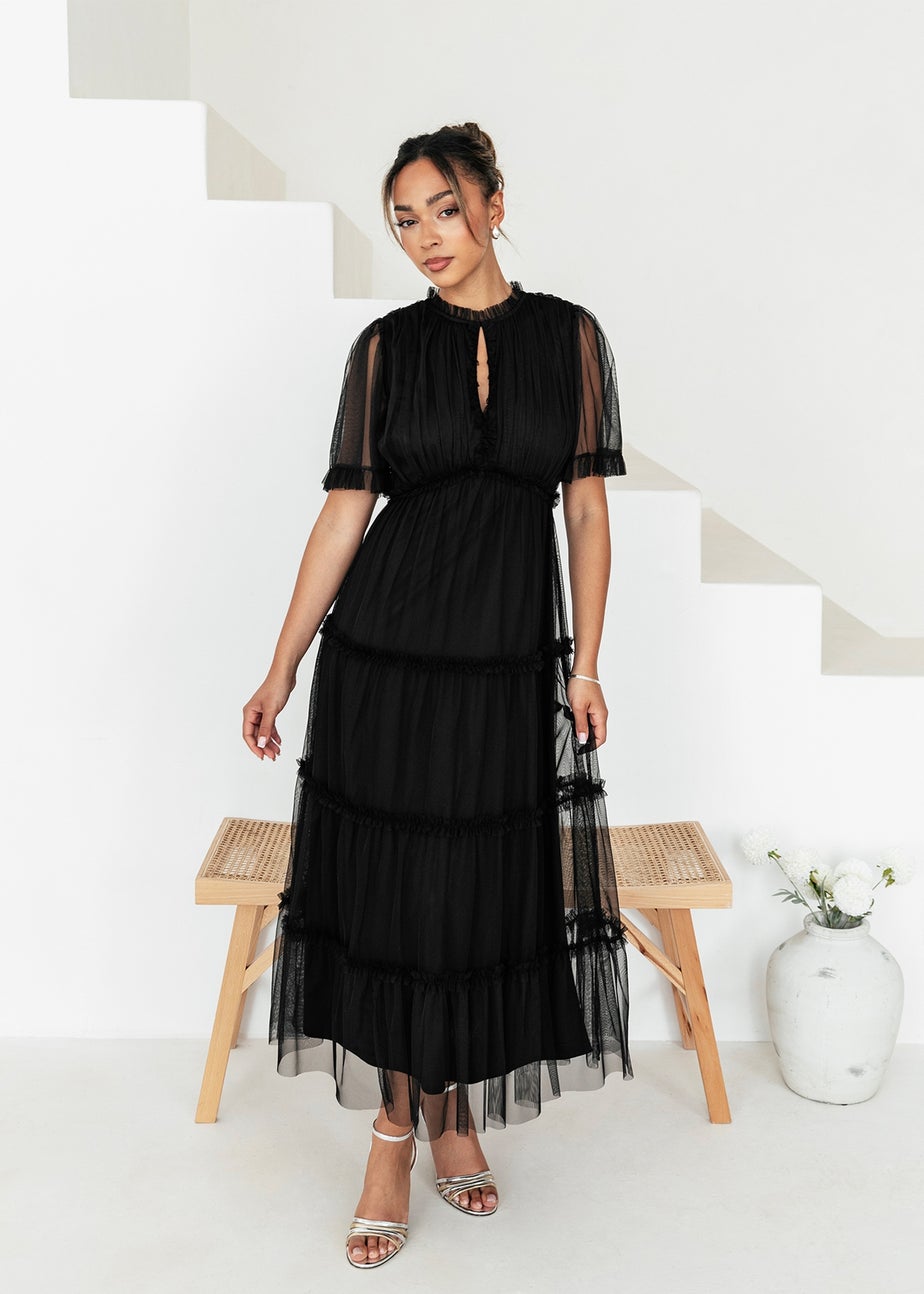 Anaya With Love Black Short Sleeve Frill Midaxi Dress