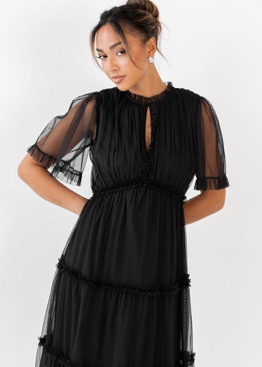 Anaya With Love Black Short Sleeve Frill Midaxi Dress