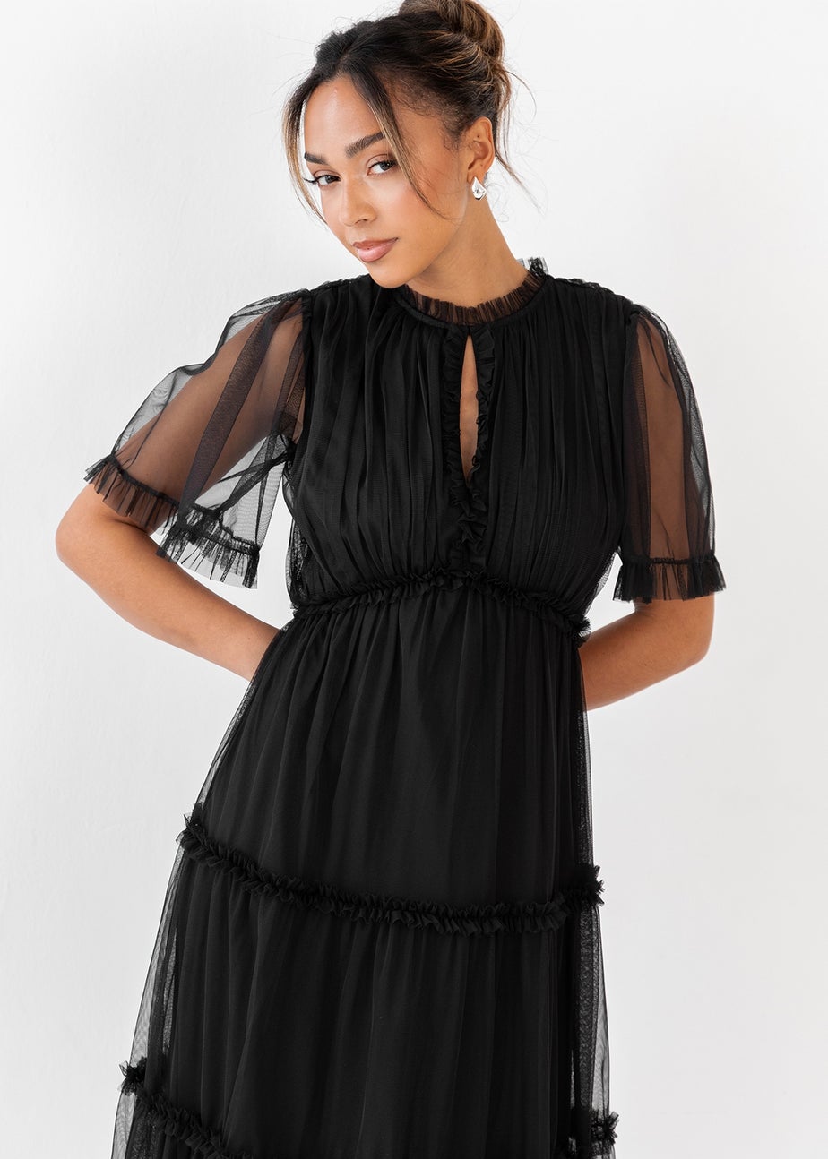Anaya With Love Black Short Sleeve Frill Midaxi Dress