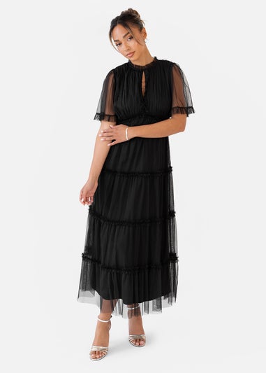 Anaya With Love Black Short Sleeve Frill Midaxi Dress