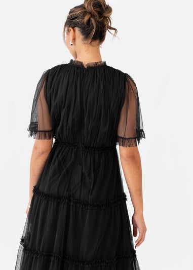 Anaya With Love Black Short Sleeve Frill Midaxi Dress