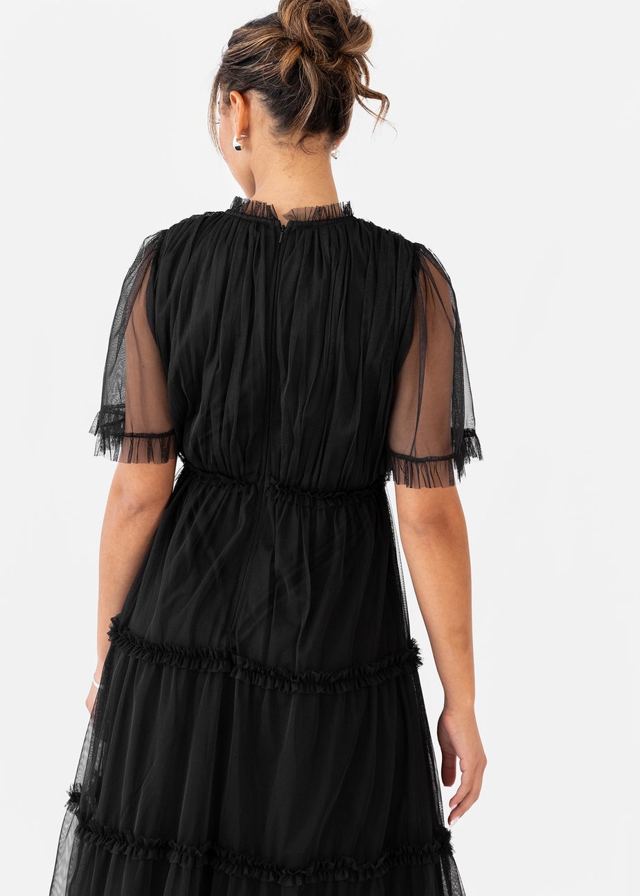 Anaya With Love Black Short Sleeve Frill Midaxi Dress