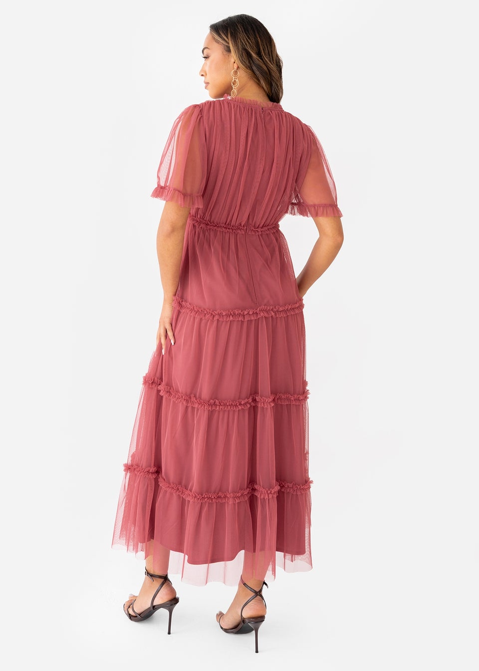 Anaya With Love Garnet Rose Short Sleeve Frill Midaxi Dress