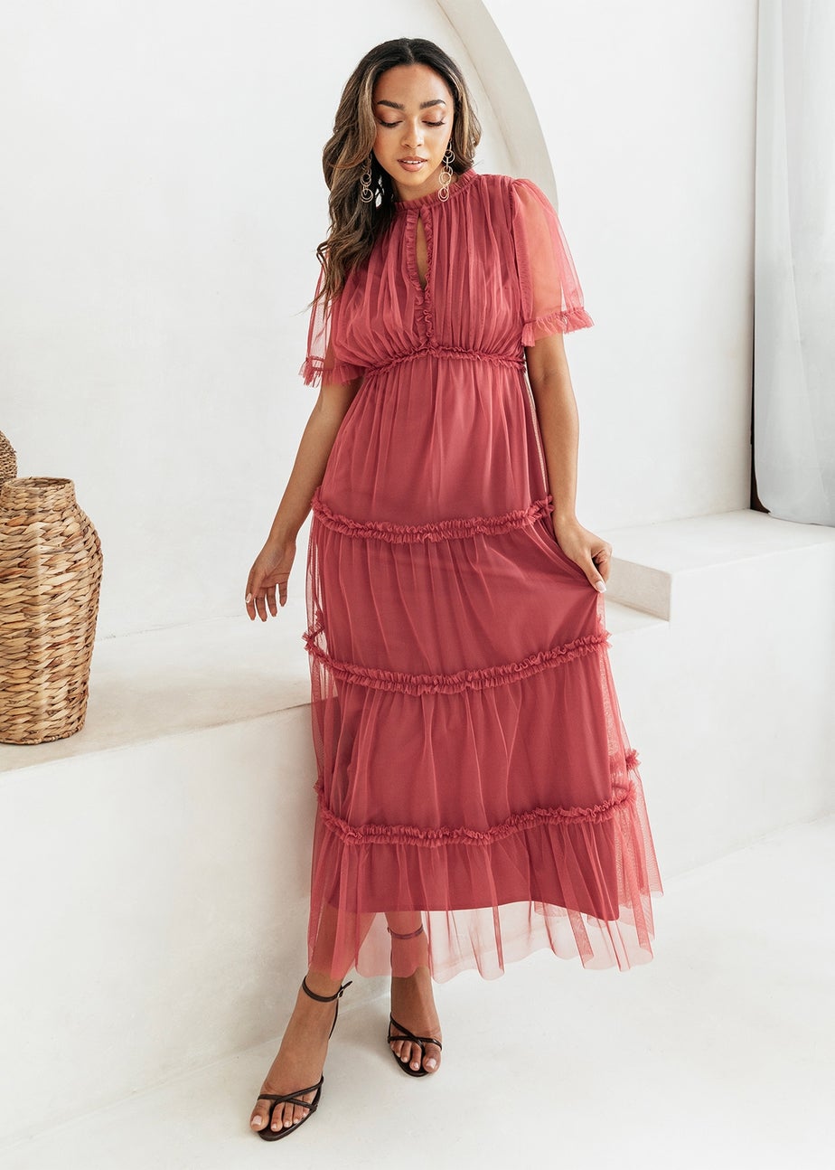 Anaya With Love Garnet Rose Short Sleeve Frill Midaxi Dress