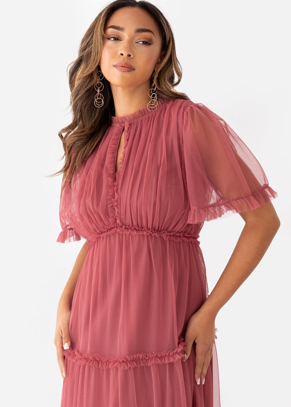 Anaya With Love Garnet Rose Short Sleeve Frill Midaxi Dress