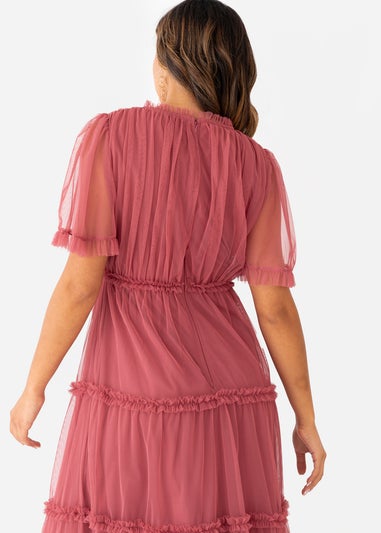 Anaya With Love Garnet Rose Short Sleeve Frill Midaxi Dress