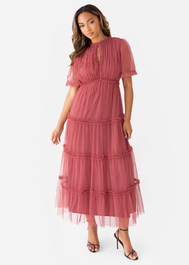 Anaya With Love Garnet Rose Short Sleeve Frill Midaxi Dress