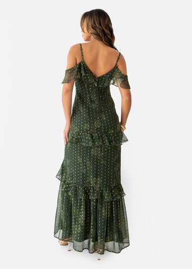 Anaya With Love Floral Green Cold Shoulder Maxi Dress