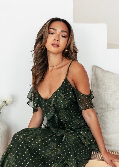 Anaya With Love Floral Green Cold Shoulder Maxi Dress
