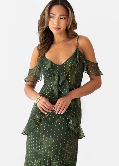 Anaya With Love Floral Green Cold Shoulder Maxi Dress