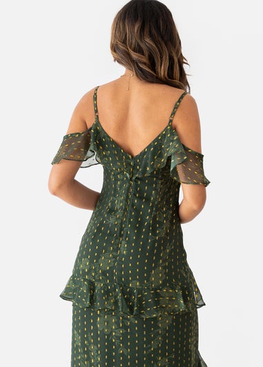 Anaya With Love Floral Green Cold Shoulder Maxi Dress