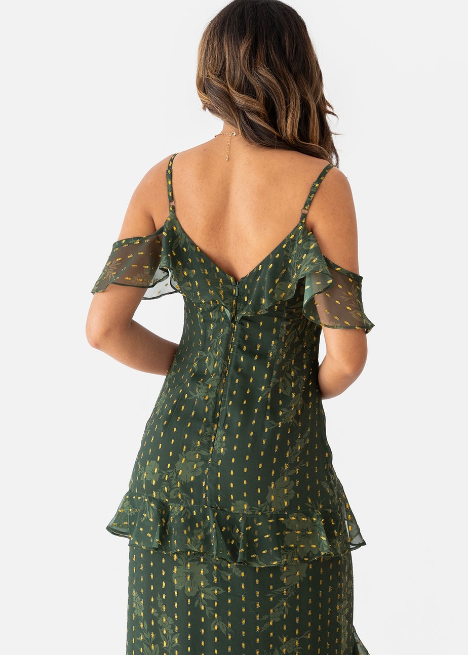 Anaya With Love Floral Green Cold Shoulder Maxi Dress