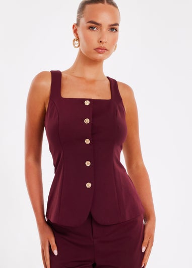 Quiz Burgundy Square Neck Waistcoat