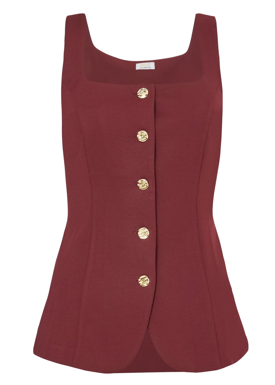 Quiz Burgundy Square Neck Waistcoat