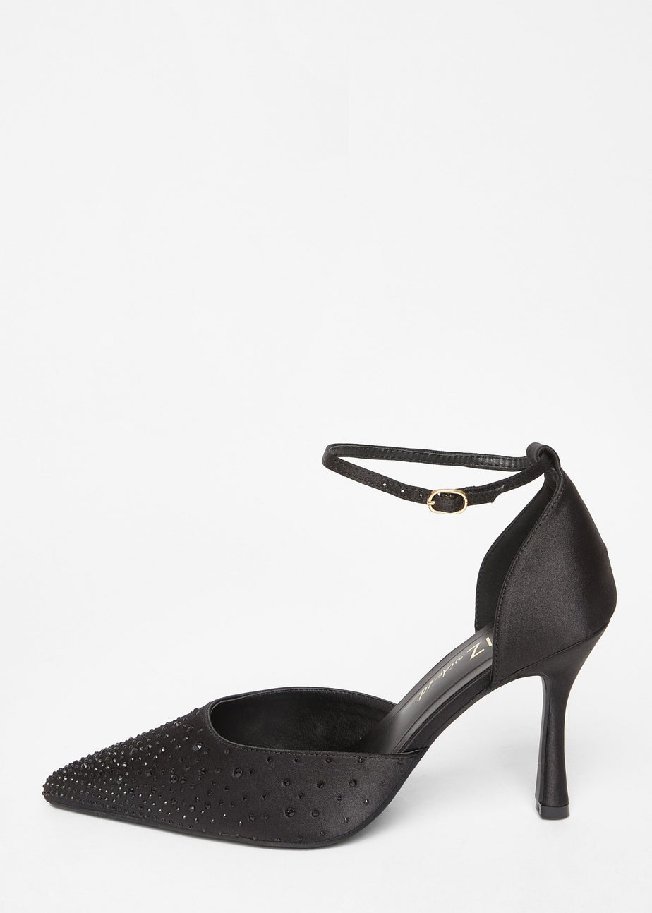 Quiz Black Wide Fit Scattered Diamante Heels