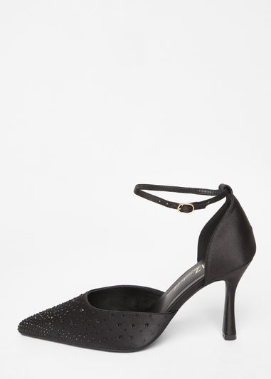 Quiz Black Wide Fit Scattered Diamante Heels