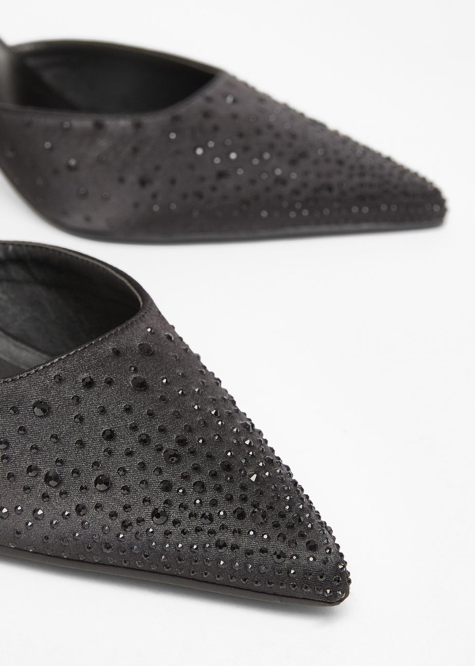 Quiz Black Wide Fit Scattered Diamante Heels