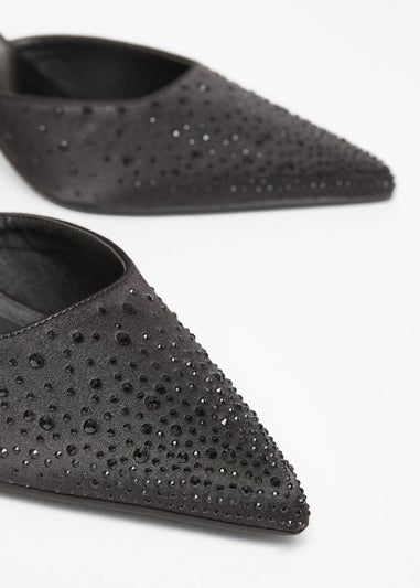 Quiz Black Wide Fit Scattered Diamante Heels