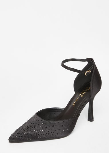 Quiz Black Wide Fit Scattered Diamante Heels