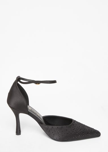 Quiz Black Wide Fit Scattered Diamante Heels