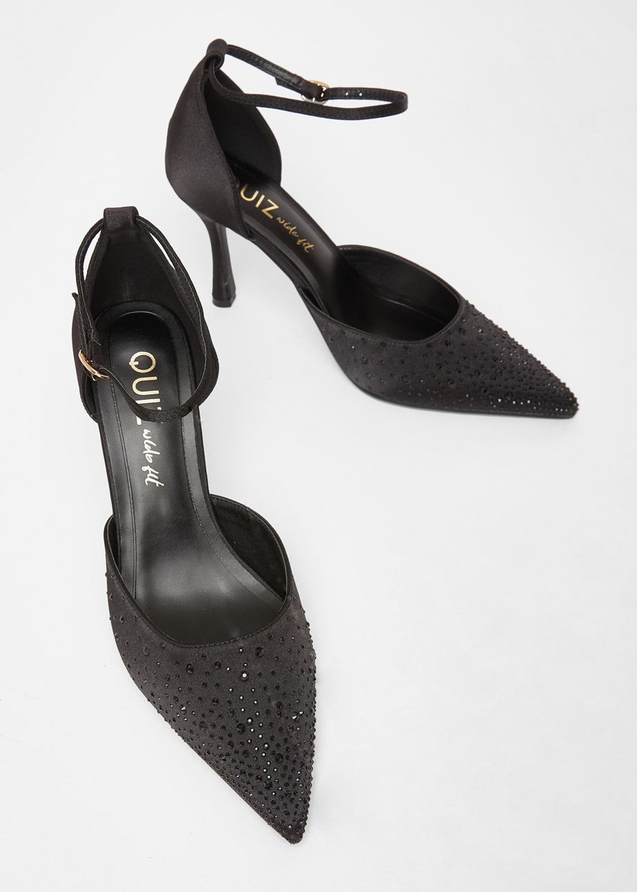 Quiz Black Wide Fit Scattered Diamante Heels