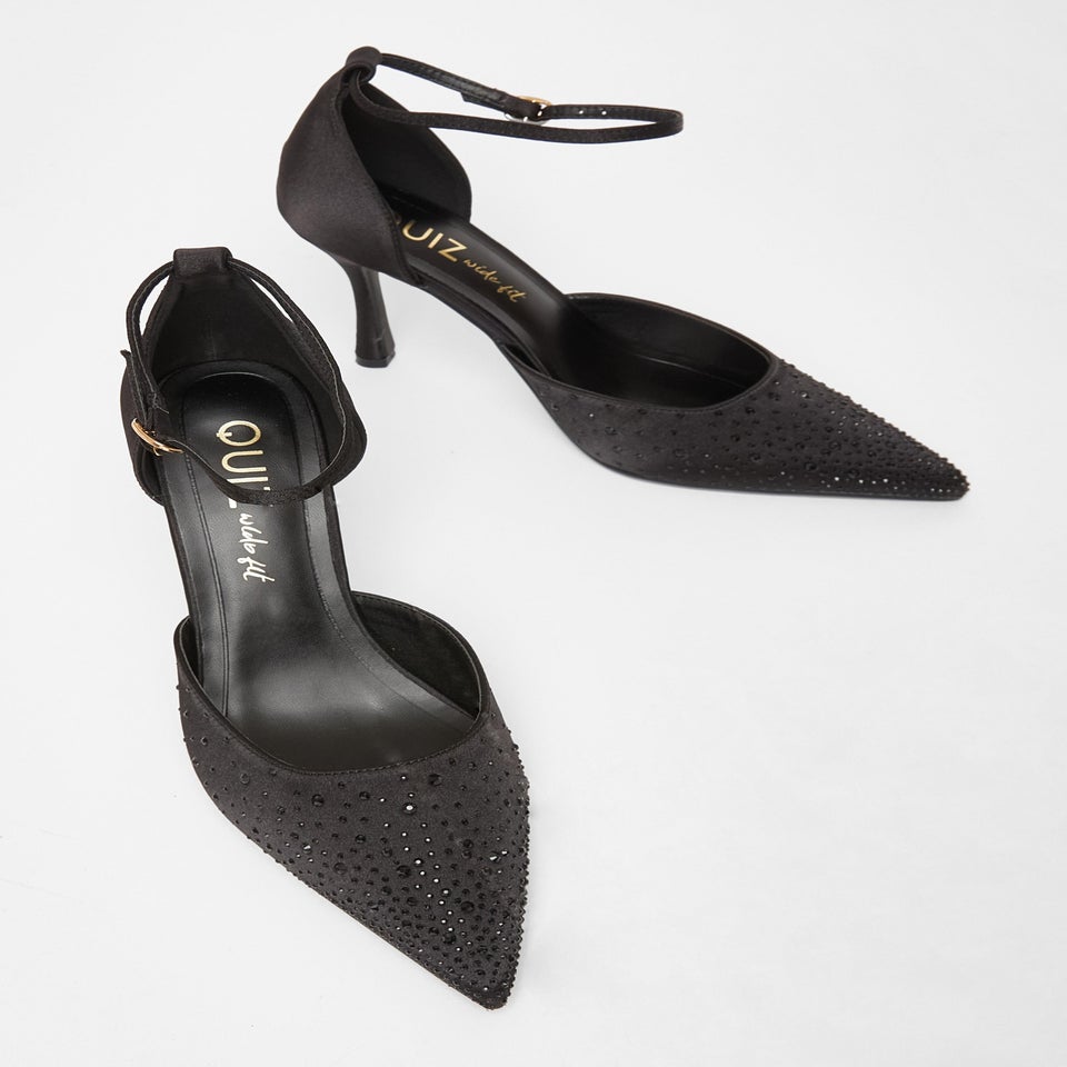 Quiz Black Wide Fit Scattered Diamante Heels