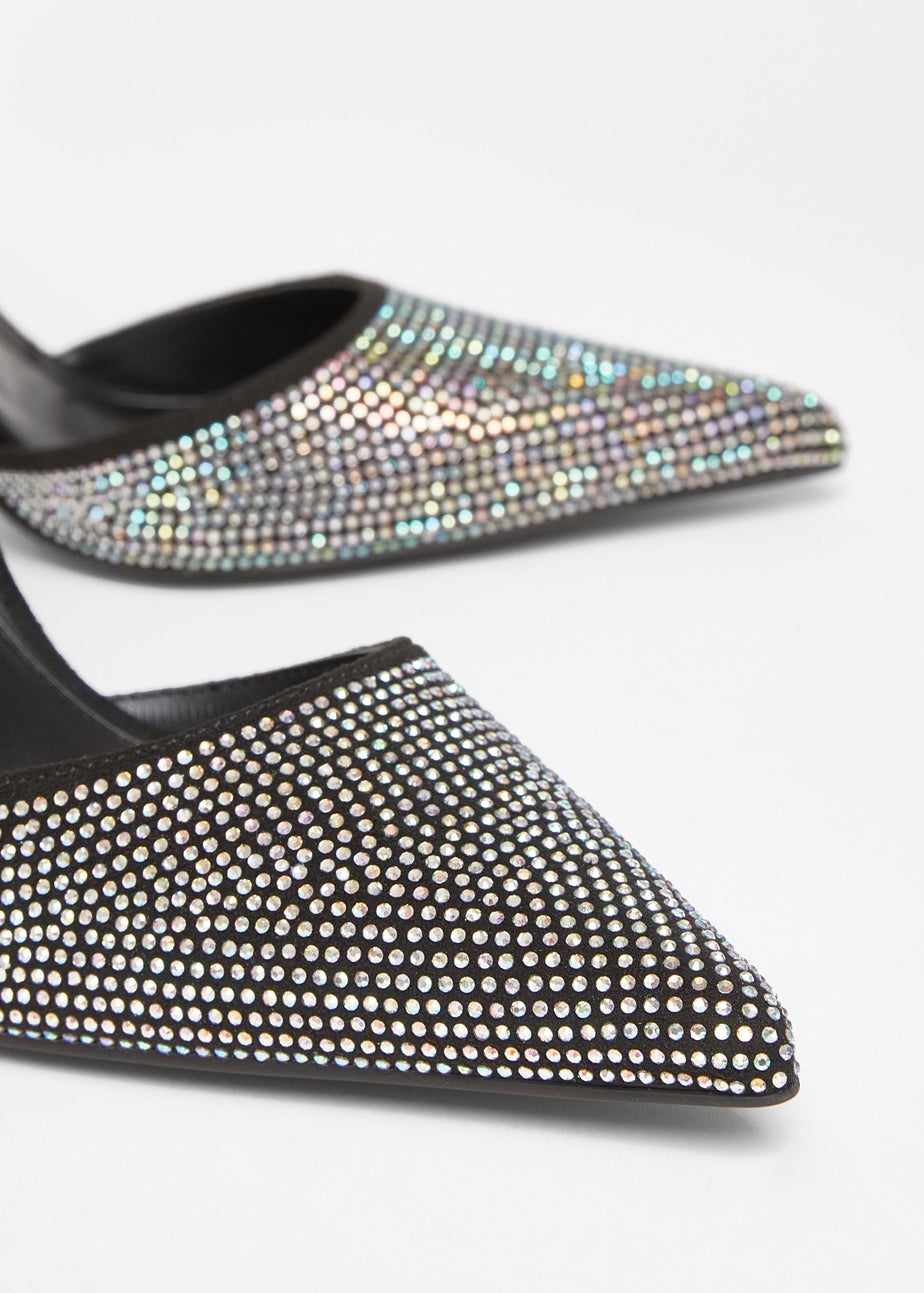 Quiz Black Diamante Pointed Toe Heels