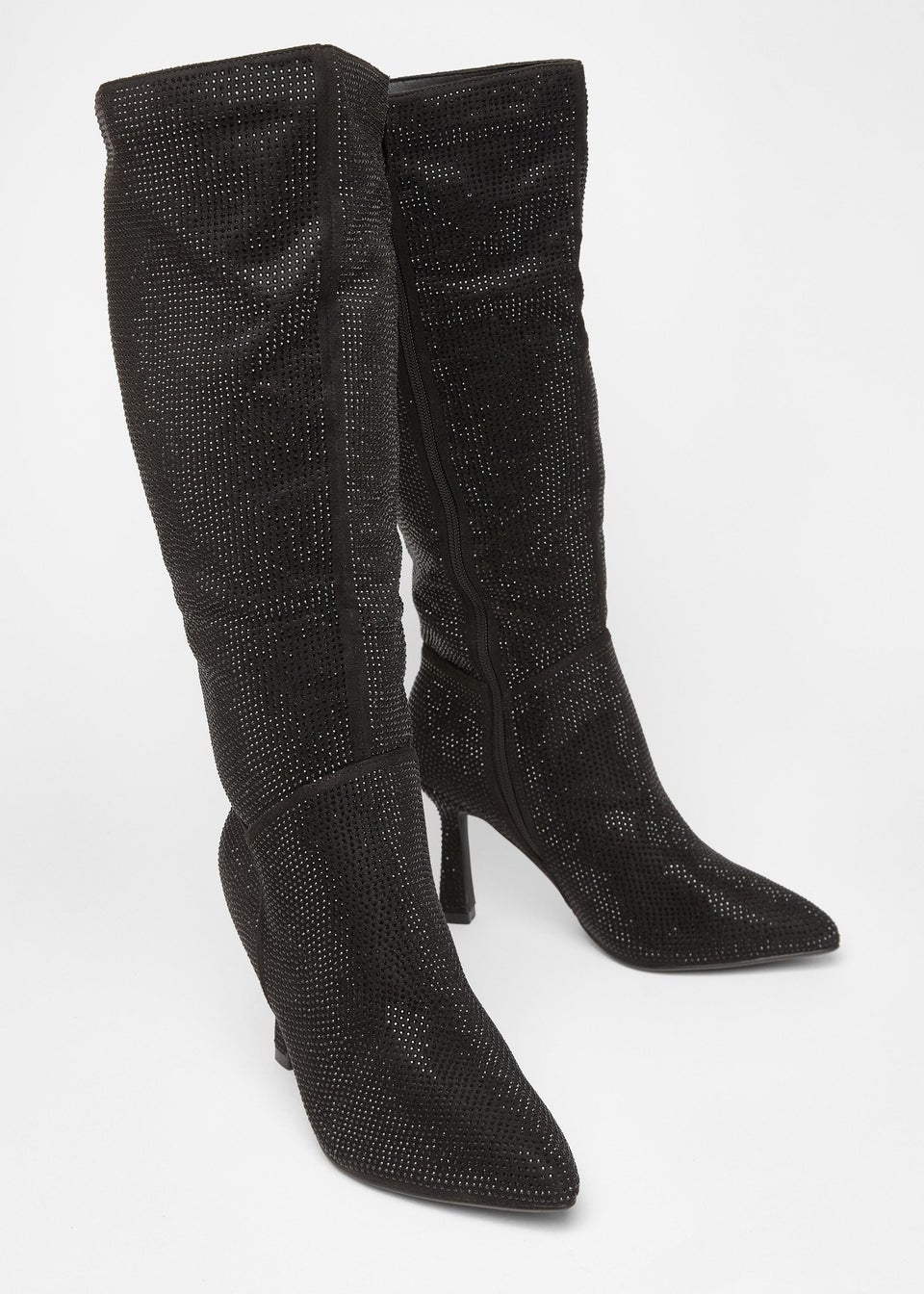 Quiz Black Wide Fit Diamante Knee High Boot