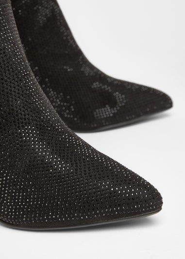 Quiz Black Wide Fit Diamante Knee High Boot