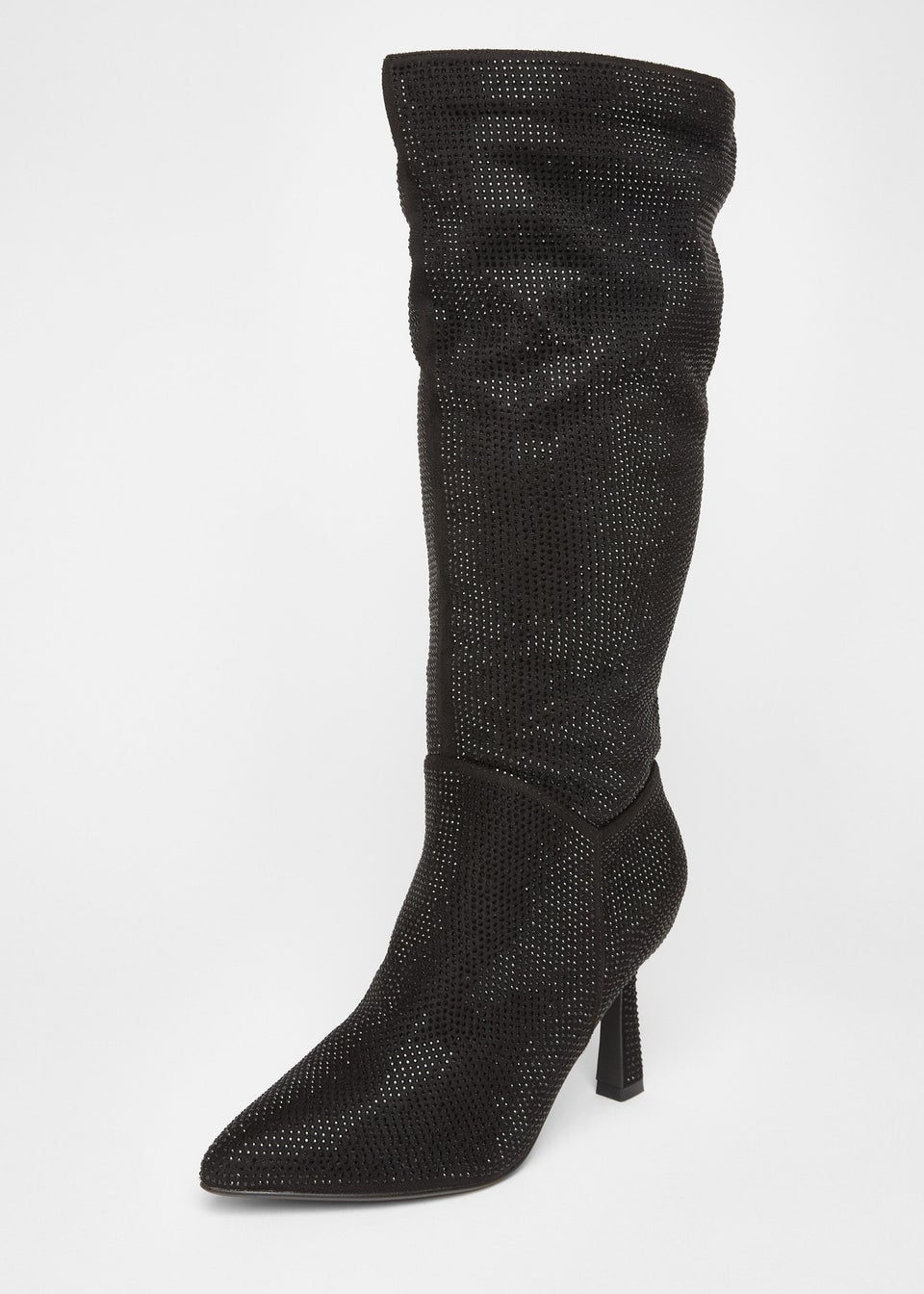 Quiz Black Wide Fit Diamante Knee High Boot