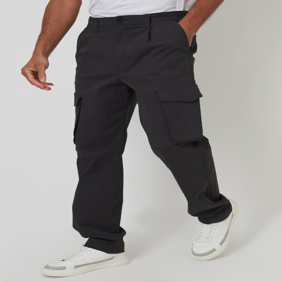 Threadbare Black Relaxed Fit Cotton Cargo Trousers With Stretch