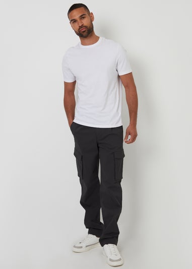 Threadbare Black Relaxed Fit Cotton Cargo Trousers With Stretch