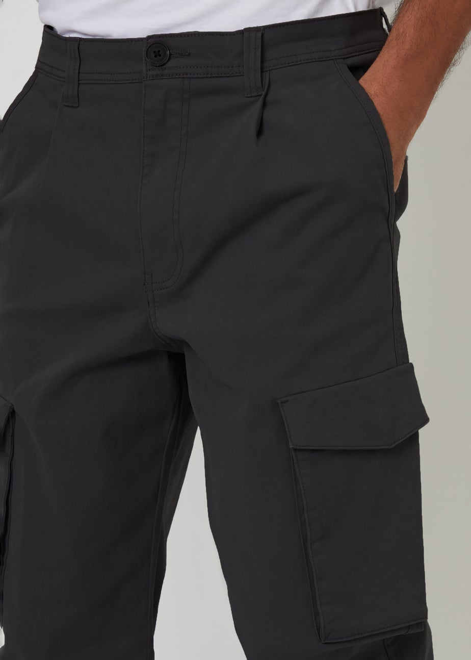 Threadbare Black Relaxed Fit Cotton Cargo Trousers With Stretch