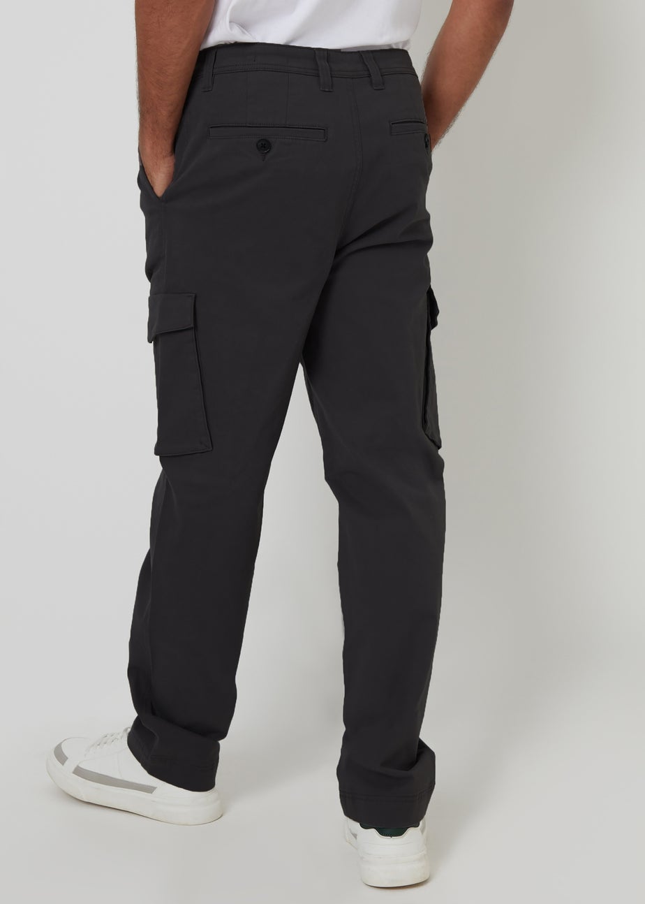 Threadbare Black Relaxed Fit Cotton Cargo Trousers With Stretch