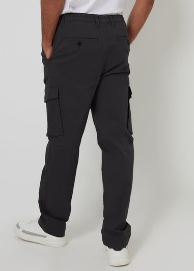 Threadbare Black Relaxed Fit Cotton Cargo Trousers With Stretch
