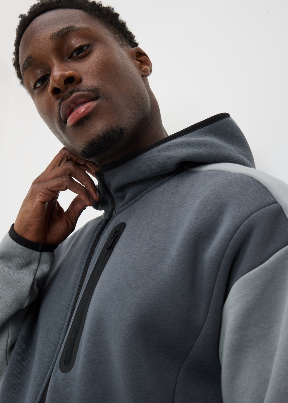 Souluxe Charcoal Panel Zip Up Hoodie