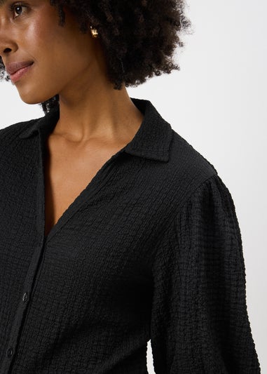 Black Textured Puff Sleeve Shirt