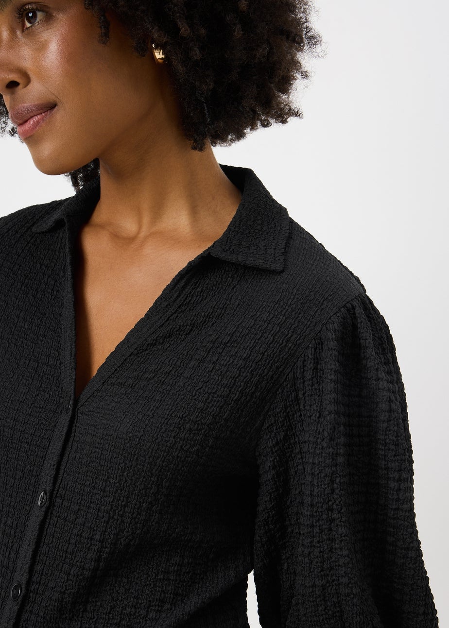 Black Textured Puff Sleeve Shirt