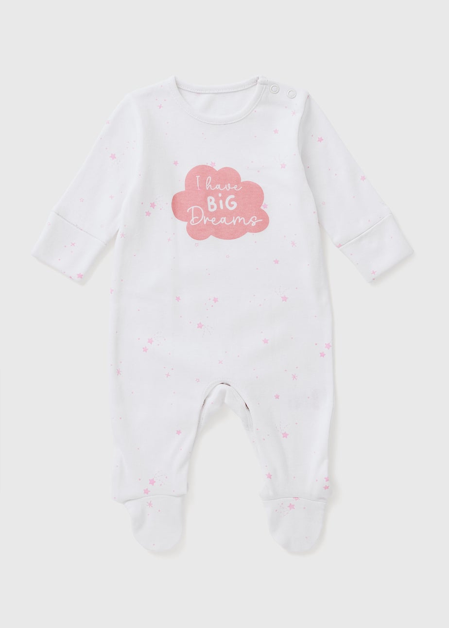 Baby White I Have Big Dream Sleepsuit (Newborn-18mths)
