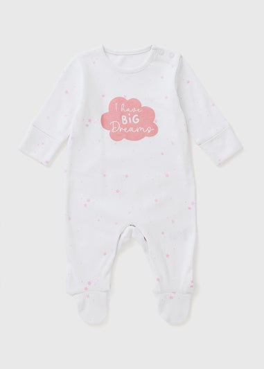 Baby White I Have Big Dream Sleepsuit (Newborn-18mths)