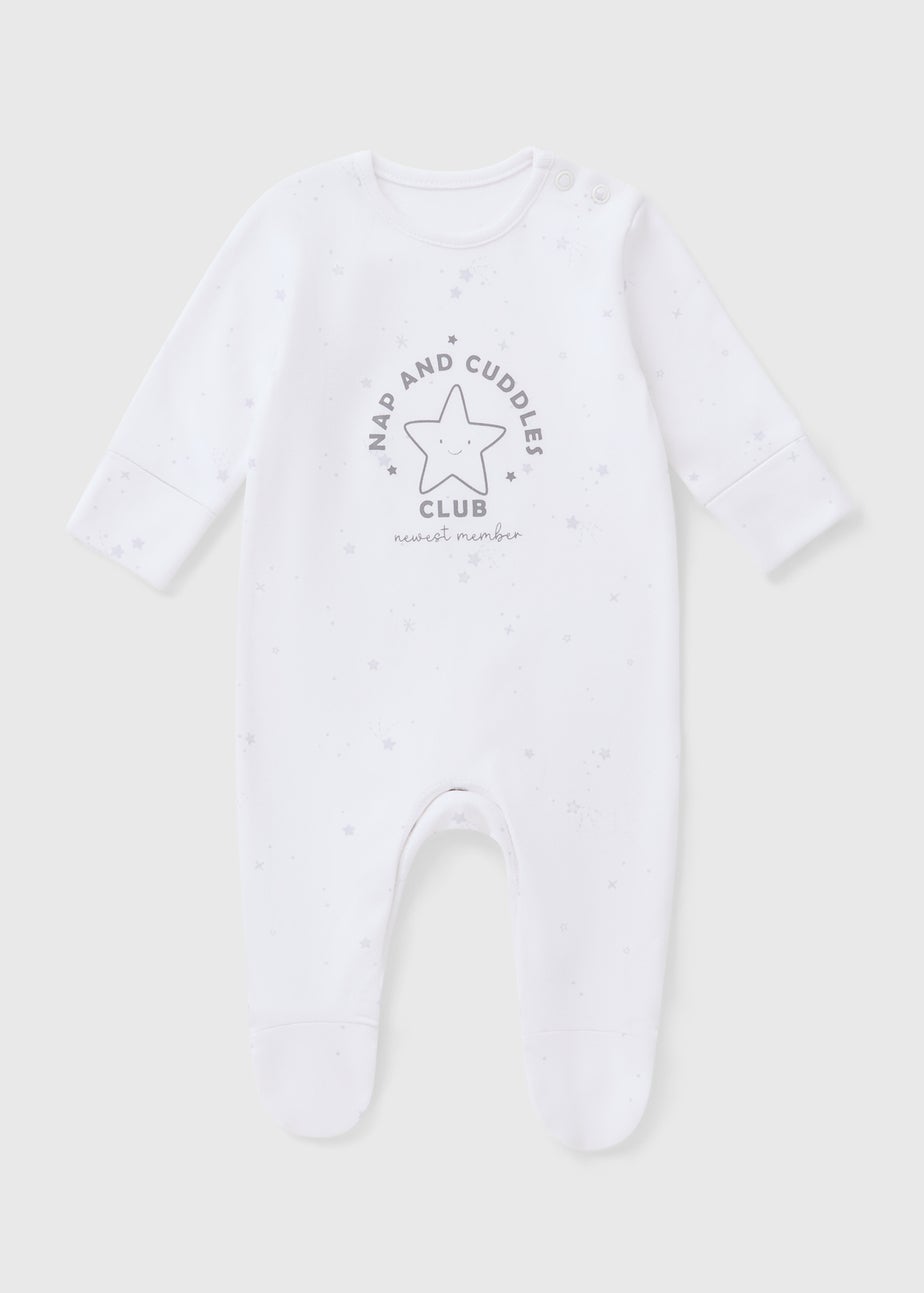 Baby White Nap & Cuddles Club Sleepsuit (Newborn-18mths)