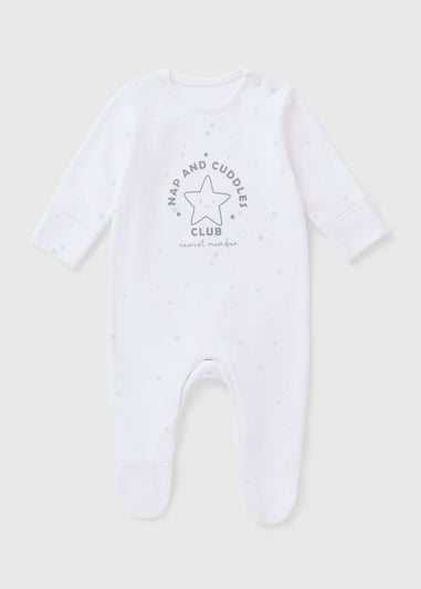 Baby White Nap & Cuddles Club Sleepsuit (Newborn-18mths)
