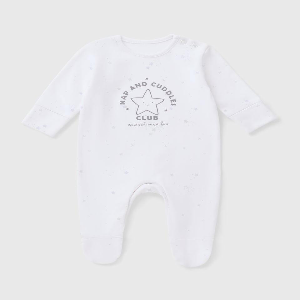 Baby White Nap & Cuddles Club Sleepsuit (Newborn-18mths)