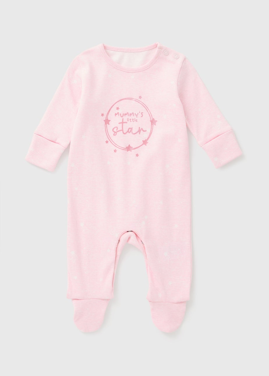 Baby Pink Mummy's Little Star Sleepsuit (Newborn-18mths)