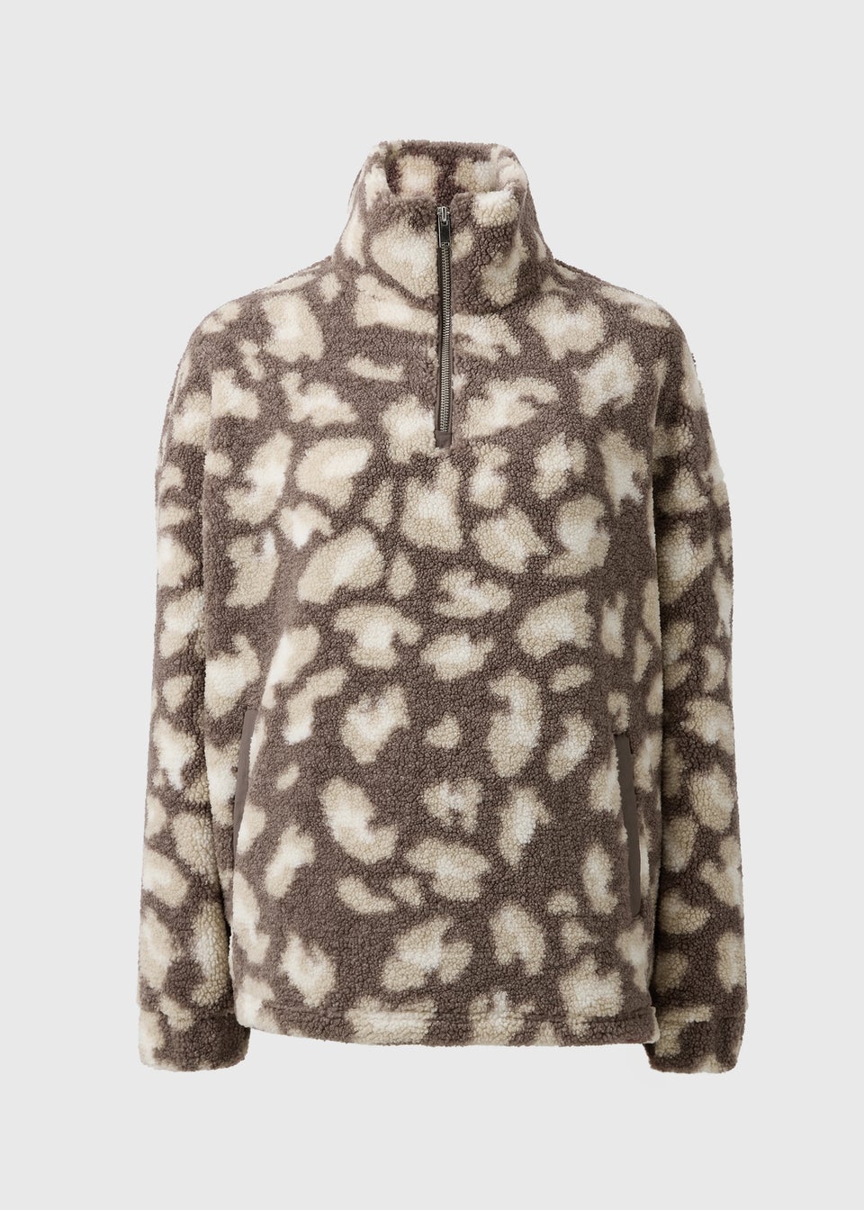 Brown Animal Print Half Zip Fleece